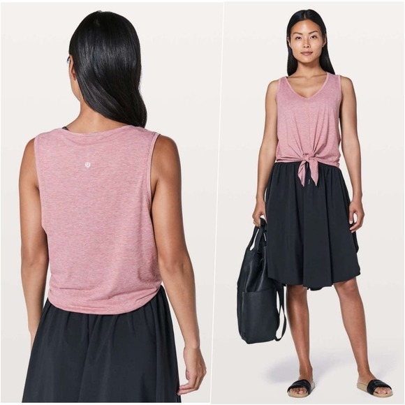 RARE Lululemon V-neck Knot Front Tank Heathered Pink 4 NWOT - Picture 1 of 10
